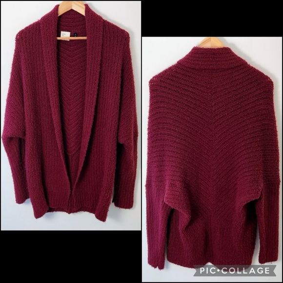 Anthro Sleeping on Snow Burgundy Wine Wool Alpaca Knit Cocoon Cardigan Sweater - Picture 4 of 16